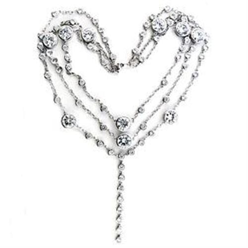 LOA554 - Rhodium 925 Sterling Silver Necklace with AAA Grade CZ  in Clear - Alamode
