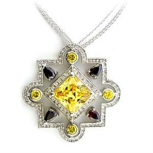 LOA557 - Rhodium 925 Sterling Silver Necklace with AAA Grade CZ  in Multi Color - Alamode