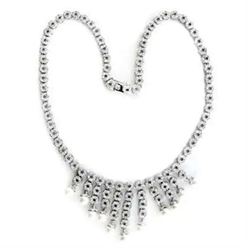 LOA559 - Rhodium 925 Sterling Silver Necklace with Synthetic Pearl in White - Alamode