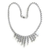 LOA559 - Rhodium 925 Sterling Silver Necklace with Synthetic Pearl in White - Alamode