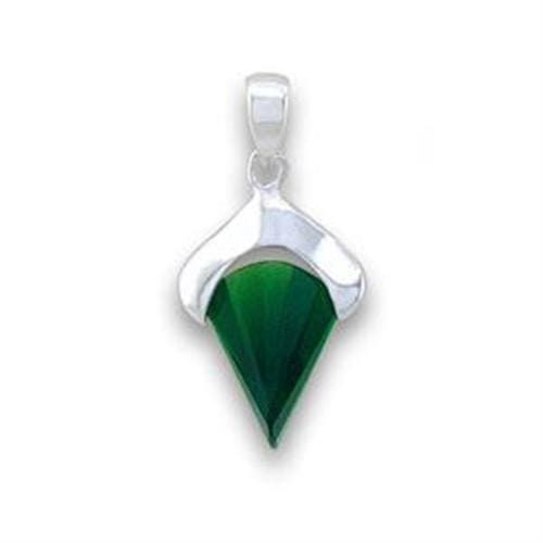 LOA564 - Silver 925 Sterling Silver Pendant with Synthetic Synthetic Glass in Emerald - Alamode
