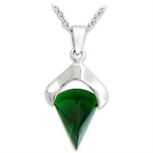 LOA566 - Silver 925 Sterling Silver Pendant with Synthetic Synthetic Glass in Emerald - Alamode