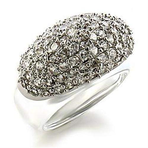 LOA578 - Rhodium Brass Ring with AAA Grade CZ in Clear - Alamode - Flyclothing LLC