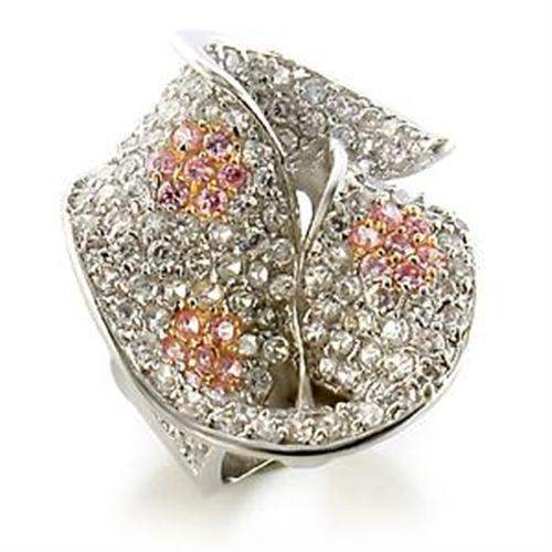 LOA583 - Gold+Rhodium Brass Ring with AAA Grade CZ in Rose - Alamode - Flyclothing LLC