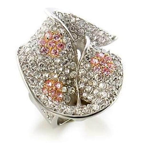 LOA583 - Gold+Rhodium Brass Ring with AAA Grade CZ  in Rose