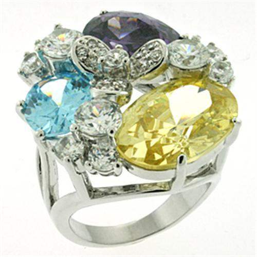 LOA606 - Rhodium Brass Ring with AAA Grade CZ in Multi Color - Alamode - Flyclothing LLC