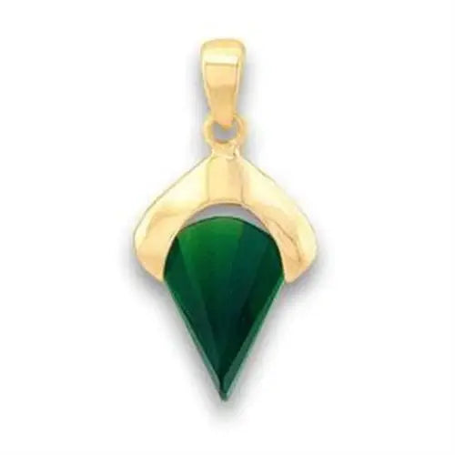 LOA633 - Gold Brass Pendant with Synthetic Synthetic Glass in Emerald - Alamode - Flyclothing LLC