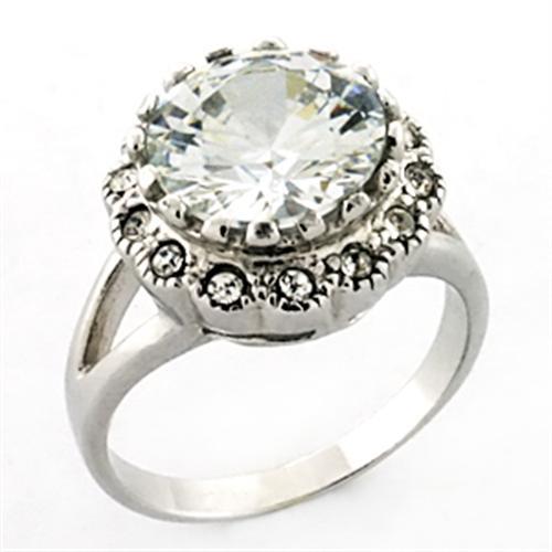 LOA638 - Rhodium 925 Sterling Silver Ring with AAA Grade CZ  in Clear - Alamode
