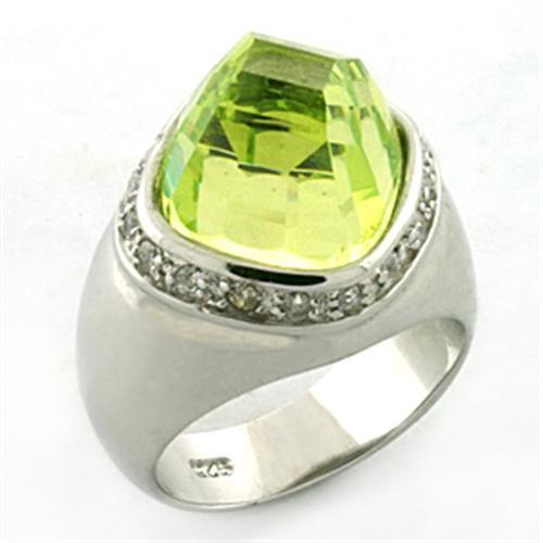 LOA640 - Rhodium 925 Sterling Silver Ring with AAA Grade CZ  in Apple Green color - Alamode