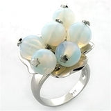 LOA645 - Rhodium 925 Sterling Silver Ring with Synthetic Glass Bead in White - Alamode