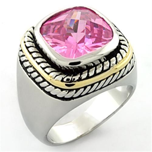 LOA667 - Rhodium Brass Ring with AAA Grade CZ  in Rose - Alamode