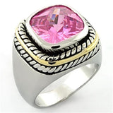 LOA667 - Rhodium Brass Ring with AAA Grade CZ  in Rose - Alamode