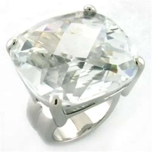 LOA677 - Rhodium Brass Ring with AAA Grade CZ in Clear - Alamode - Flyclothing LLC