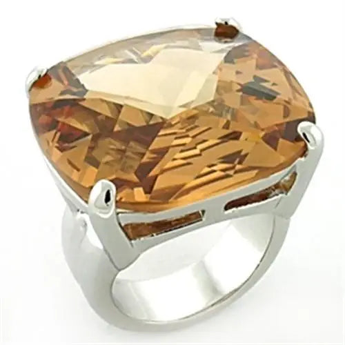 LOA679 - Rhodium Brass Ring with AAA Grade CZ in Topaz - Alamode - Flyclothing LLC
