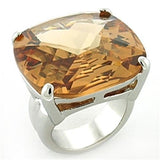 LOA679 - Rhodium Brass Ring with AAA Grade CZ  in Topaz - Alamode