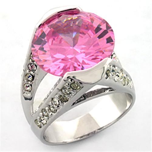 LOA686 - Rhodium Brass Ring with AAA Grade CZ  in Rose - Alamode