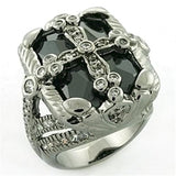 LOA708 - Rhodium + Ruthenium Brass Ring with AAA Grade CZ  in Jet - Alamode