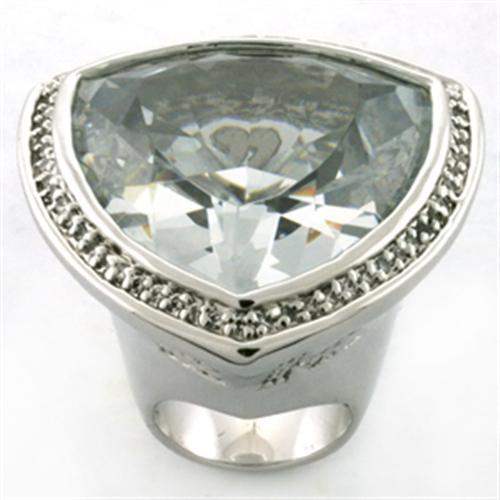 LOA727 - Rhodium Brass Ring with AAA Grade CZ in Clear - Alamode - Flyclothing LLC