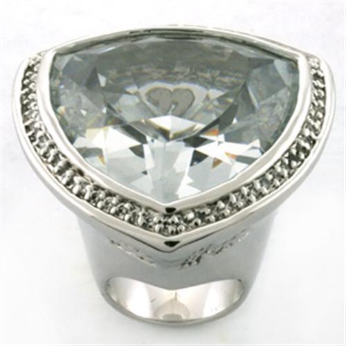 LOA727 - Rhodium Brass Ring with AAA Grade CZ  in Clear - Alamode