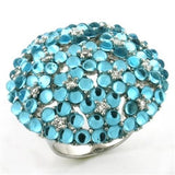 LOA740 - Rhodium Brass Ring with Synthetic Imitation Amber  in Sea Blue - Alamode
