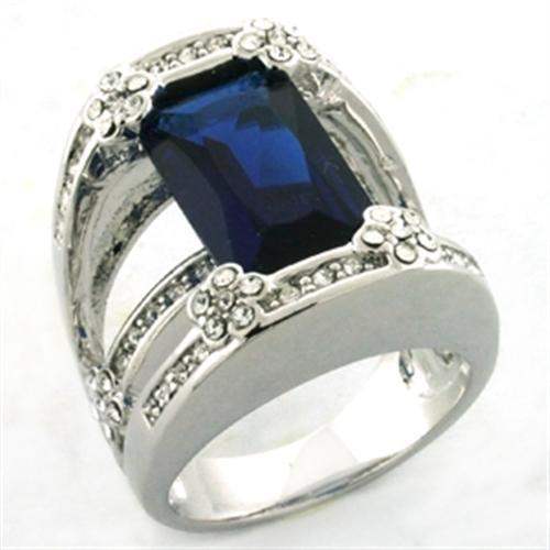 LOA752 - Rhodium Brass Ring with Synthetic Synthetic Glass in Montana - Alamode - Flyclothing LLC
