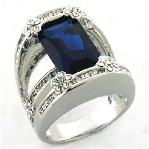 LOA752 - Rhodium Brass Ring with Synthetic Synthetic Glass in Montana - Alamode - Flyclothing LLC