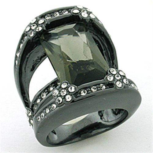 LOA753 - Rhodium Brass Ring with Synthetic Synthetic Glass in Jet - Alamode - Flyclothing LLC