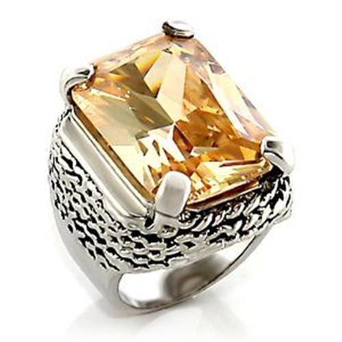 LOA810 - Rhodium Brass Ring with AAA Grade CZ  in Champagne - Alamode