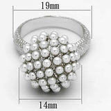 LOA831 - Rhodium Brass Ring with Synthetic Pearl in White - Alamode - Flyclothing LLC