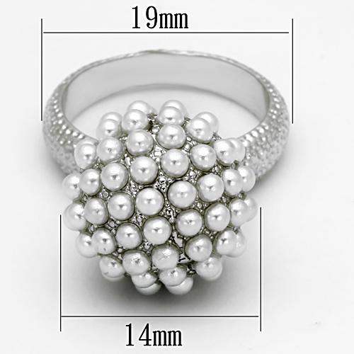 LOA831 - Rhodium Brass Ring with Synthetic Pearl in White - Alamode - Flyclothing LLC
