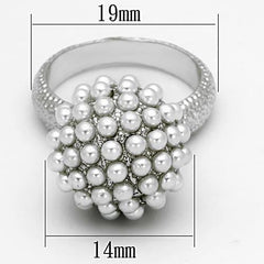 LOA831 - Rhodium Brass Ring with Synthetic Pearl in White