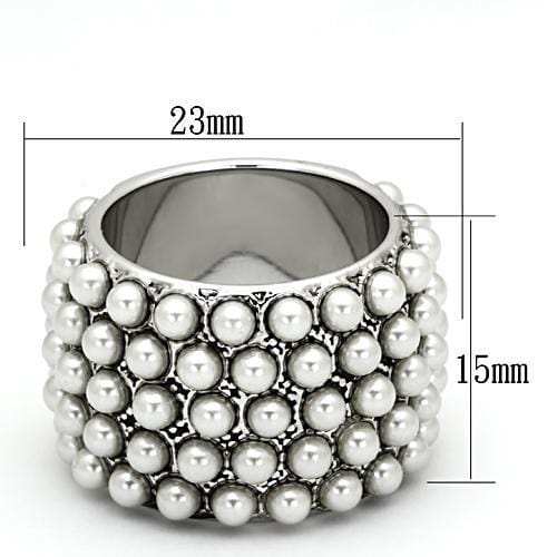 LOA832 - Rhodium Brass Ring with Synthetic Pearl in White - Alamode - Flyclothing LLC