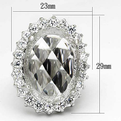 LOA836 - Rhodium Brass Ring with Synthetic Synthetic Glass in Clear - Alamode - Flyclothing LLC
