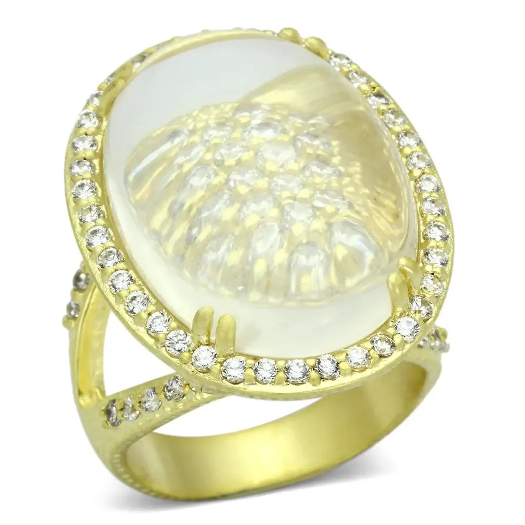LOA837 - Matte Gold Brass Ring with Synthetic Synthetic Glass in Clear - Alamode - Flyclothing LLC