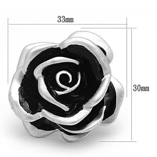 LOA838 - Matte Rhodium Brass Ring with Epoxy in Jet - Alamode - Flyclothing LLC