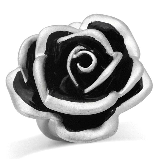 LOA838 - Matte Rhodium Brass Ring with Epoxy in Jet - Alamode - Flyclothing LLC
