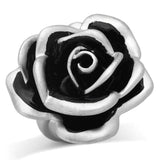 LOA838 - Matte Rhodium Brass Ring with Epoxy  in Jet - Alamode