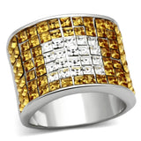 LOA839 - Rhodium Brass Ring with Top Grade Crystal in Topaz - Alamode - Flyclothing LLC