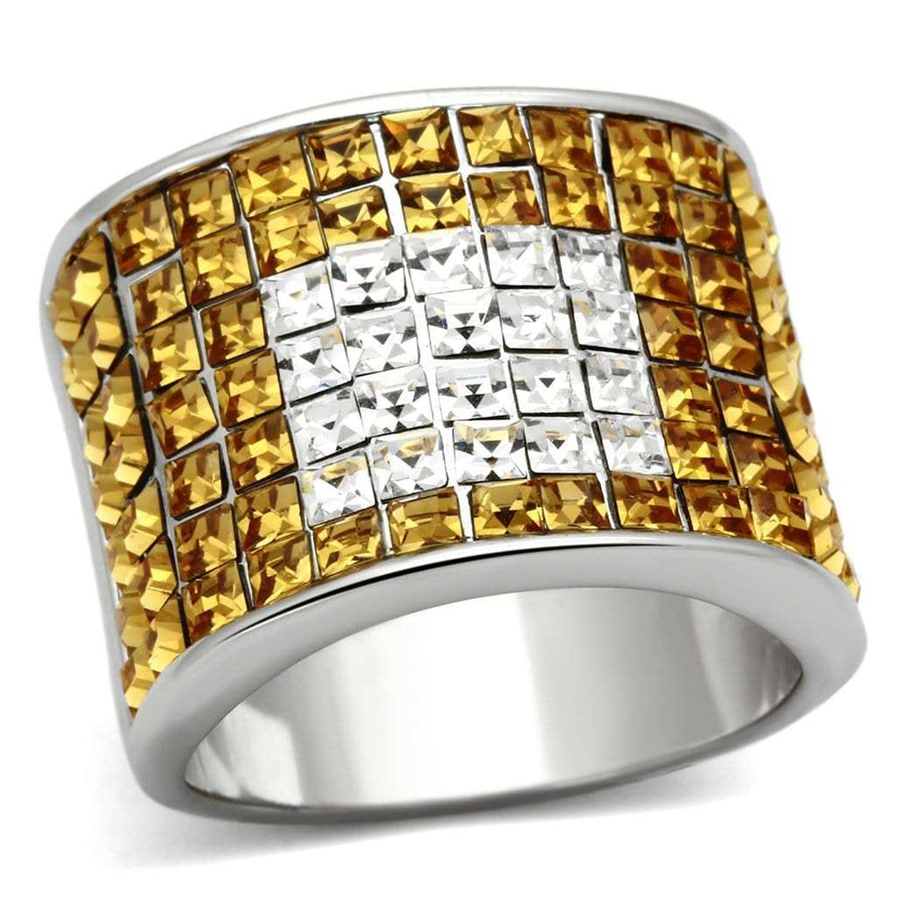 LOA839 - Rhodium Brass Ring with Top Grade Crystal in Topaz - Alamode - Flyclothing LLC