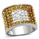LOA839 - Rhodium Brass Ring with Top Grade Crystal in Topaz - Alamode - Flyclothing LLC