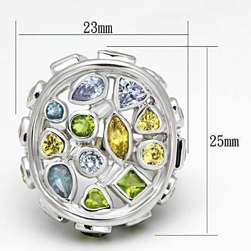 LOA840 - Rhodium Brass Ring with Assorted in Multi Color - Alamode - Flyclothing LLC
