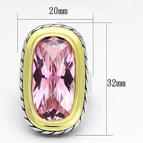 LOA841 - Reverse Two-Tone Brass Ring with AAA Grade CZ in Rose - Alamode - Flyclothing LLC