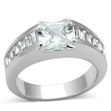 LOA843 - Rhodium Brass Ring with AAA Grade CZ in Clear - Alamode - Flyclothing LLC