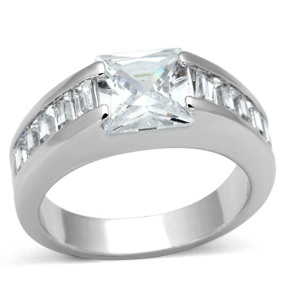 LOA843 - Rhodium Brass Ring with AAA Grade CZ in Clear - Alamode - Flyclothing LLC