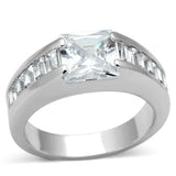 LOA843 - Rhodium Brass Ring with AAA Grade CZ in Clear - Alamode - Flyclothing LLC