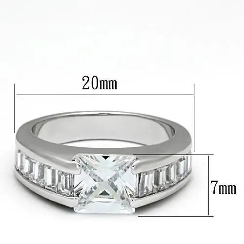 LOA843 - Rhodium Brass Ring with AAA Grade CZ in Clear - Alamode - Flyclothing LLC