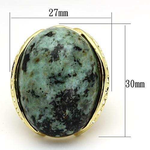 LOA844 - Gold Brass Ring with Semi-Precious Turquoise in Sea Blue - Alamode - Flyclothing LLC