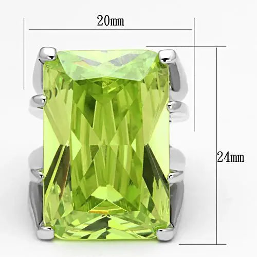 LOA854 - Rhodium Brass Ring with AAA Grade CZ in Apple Green color - Alamode - Flyclothing LLC