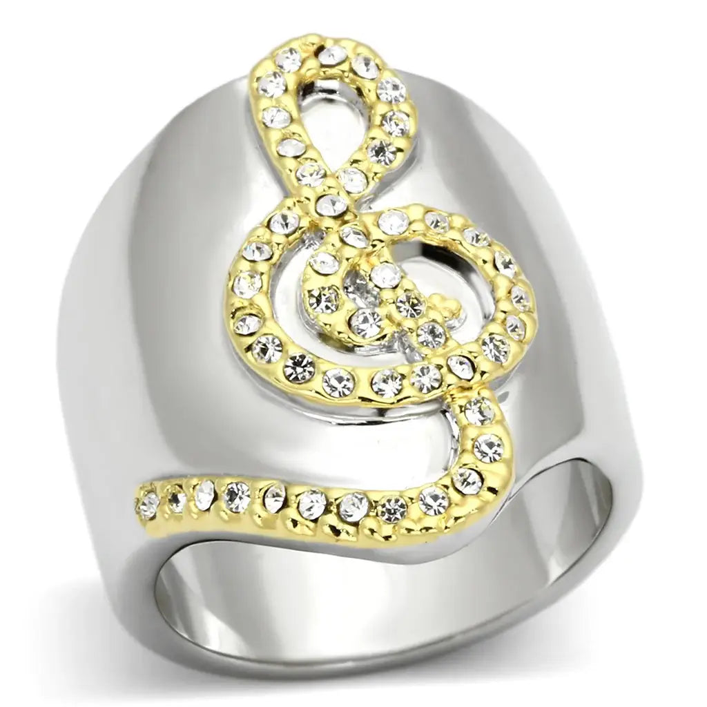 LOA857 - Reverse Two-Tone Brass Ring with Top Grade Crystal in Clear - Alamode - Flyclothing LLC