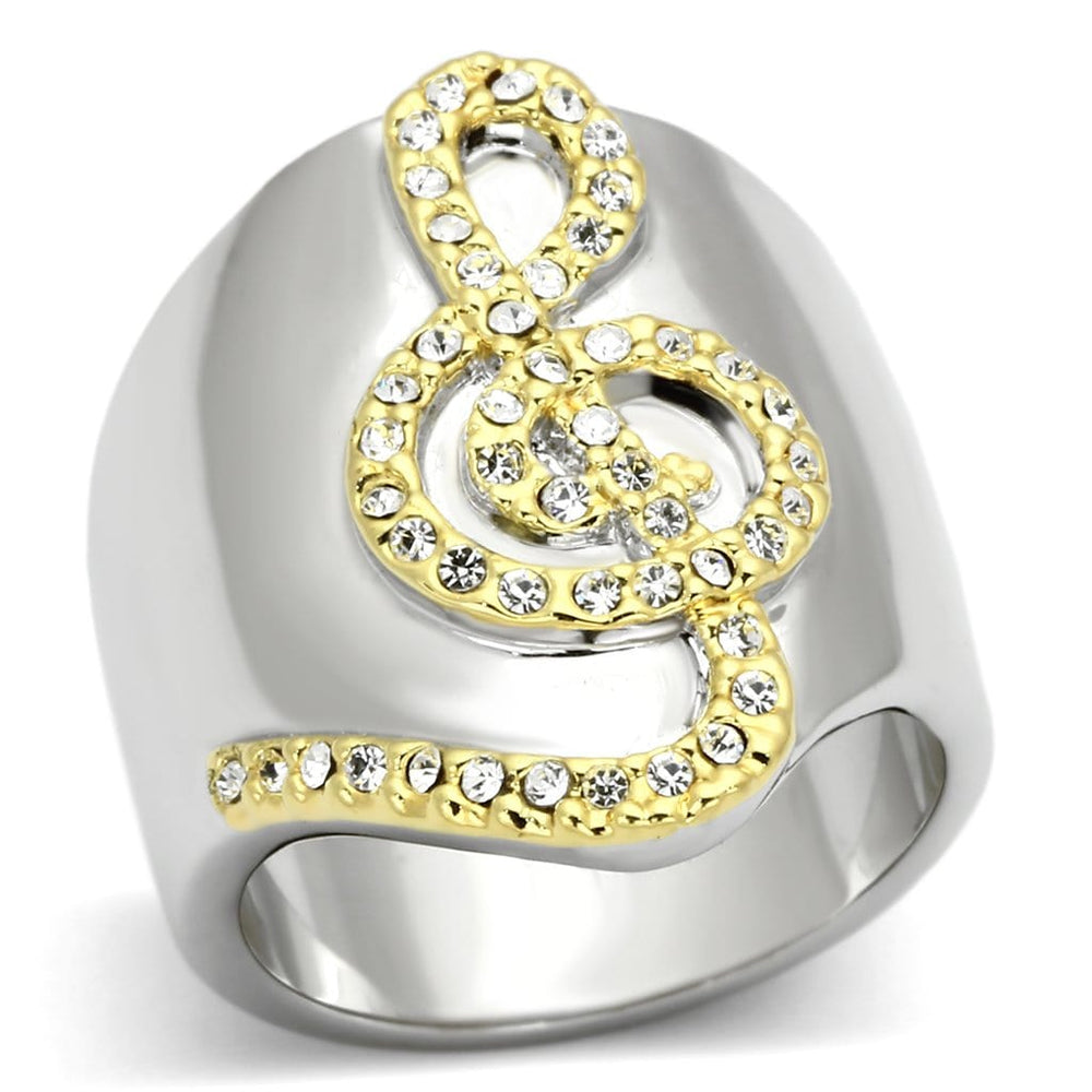 LOA857 - Reverse Two-Tone Brass Ring with Top Grade Crystal  in Clear - Alamode